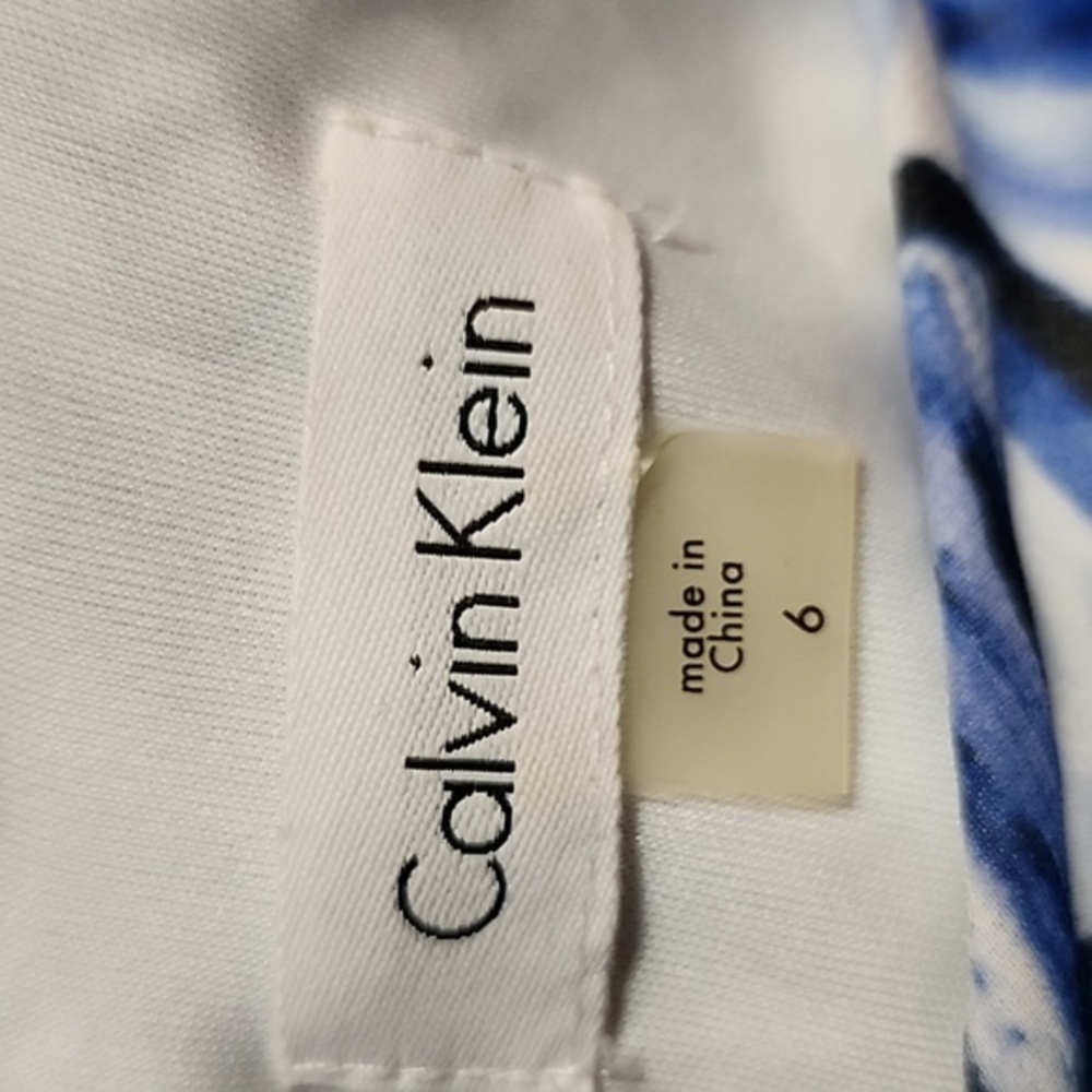 Calvin Klein Women Blue/White‎ Dress Size 6  Medium Sleeveless Abstract Lined - Picture 8 of 9